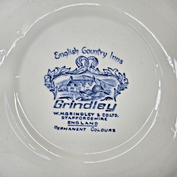 Vintage Grindley Staffordshire Plate Dessert Blue Talbot English Country Inns - Picture 6 of 12